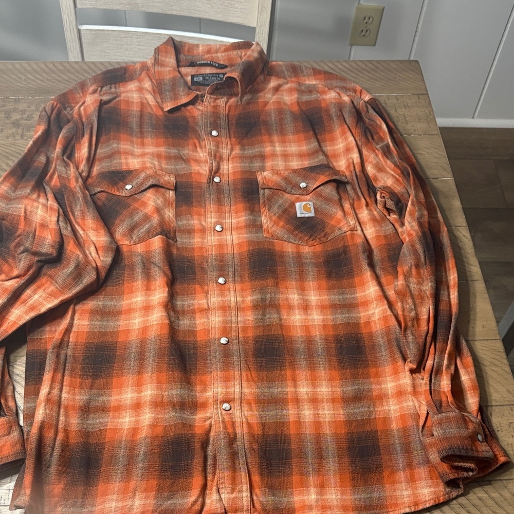 Carhartt Men's Vibrant Orange Plaid Shirt